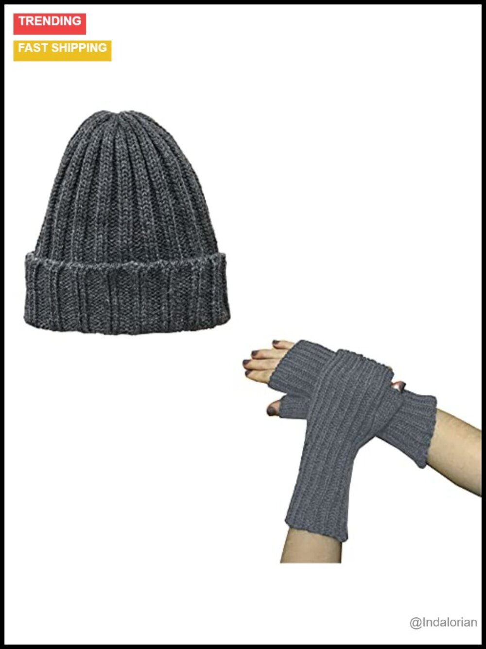 Alpaca Wool Knit Beanie Hat & Mittens Gloves Set Unisex Winter